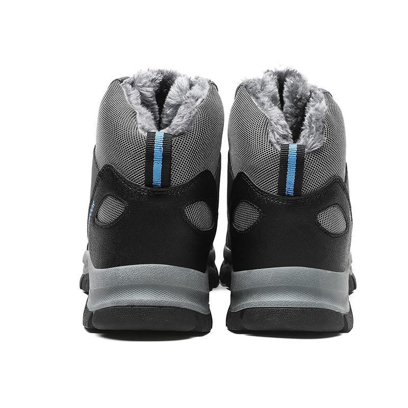 Holfredterse Outdoors Hiking Shoes Winter Men Leather Ankle Fur Waterproof Snow Boots Trekking Boots 0239 Black/Grey Lightweight