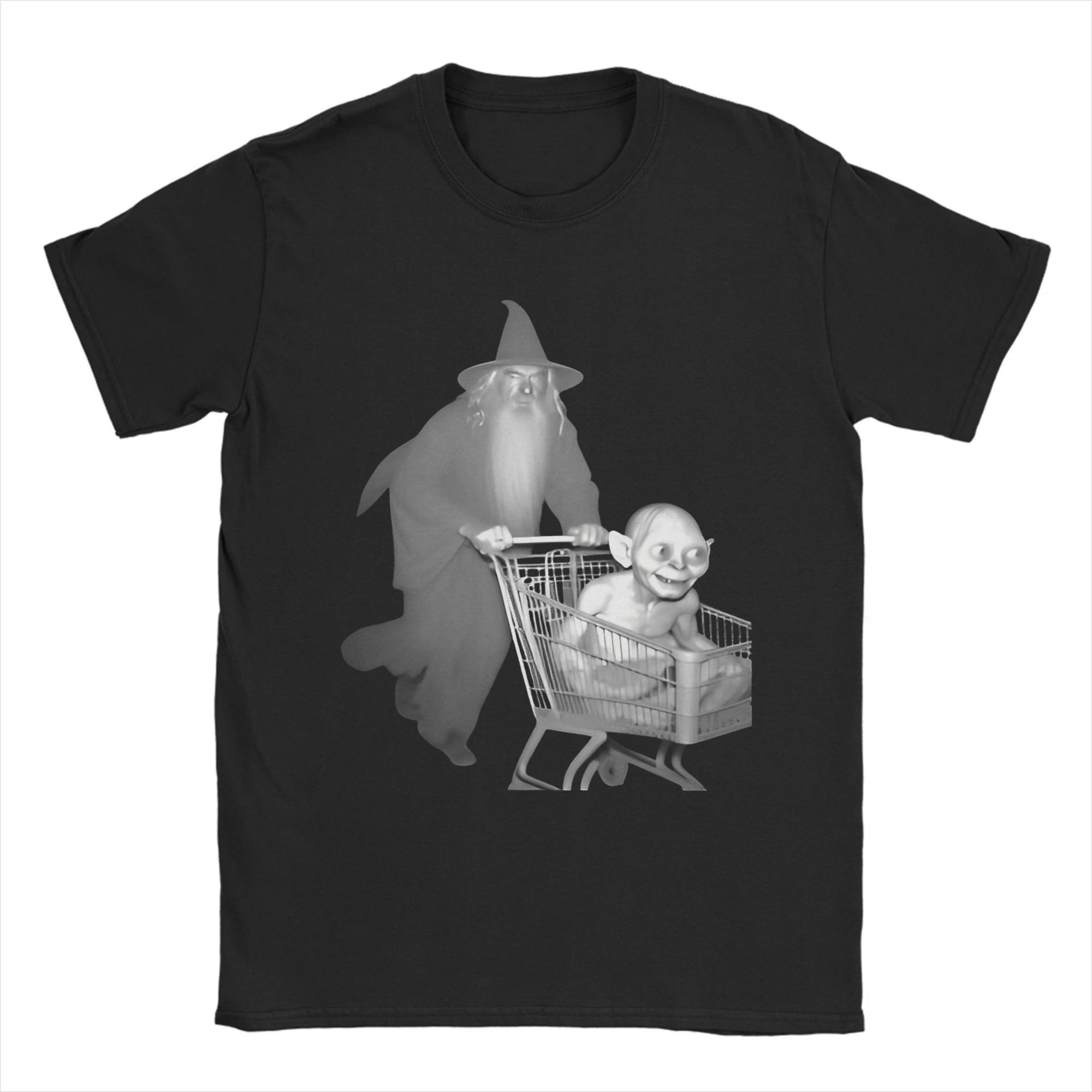 Summer Gandalf Pushes Gollum Merch Printed Mens and Womens Cotton Round Neck Tshirt Soft Short Sleeved Shirt in Shopping Cart M