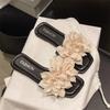 Casual flat-bottomed square-head slippers female flower lazy person one pedal open-toe one-word drag beach casual women's sandals