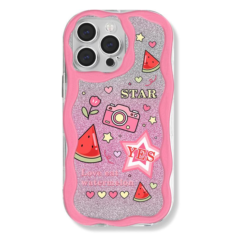 Zhitai Kreskówkowy Różowy Wzór Kremowy Etui na iPhone 12-15 Pro z Bransoletką