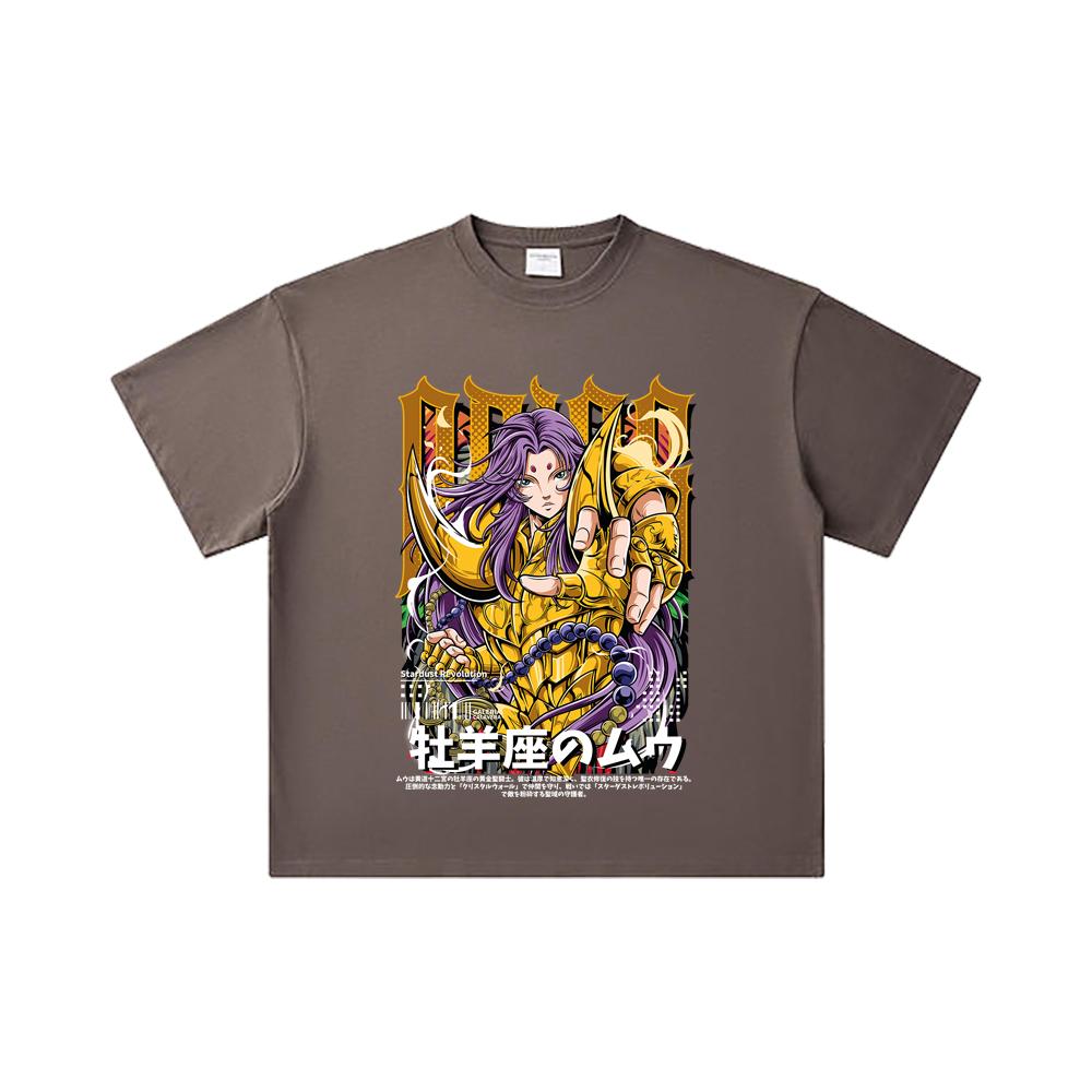 260 GSM Double Yarn 32 Count 100% Cotton Saint Seiya V26 Aries Print Unisex Heavy Cotton T Shirt