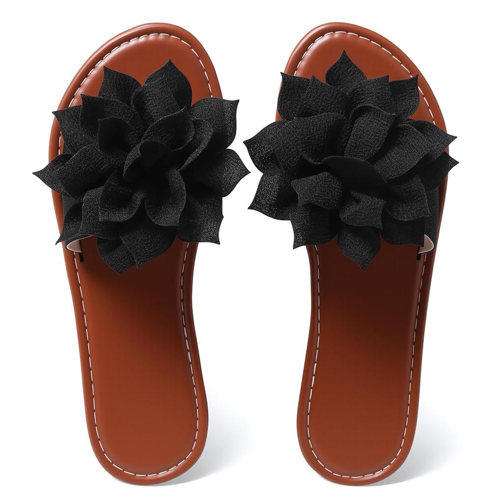 Ladies' casual and fashionable flat bottomed flower shaped slippers, lightweight cloth surface slippers for wearing the outside