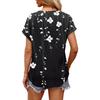 Top Pulôver Feminino Casual da Moda de Manga Curta com Decote em V, Botões e Estampa