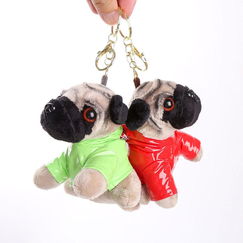 Pug Dog Plush Toy Keychain With Short Pile Fabric For Birthday Gift And Bag Charm