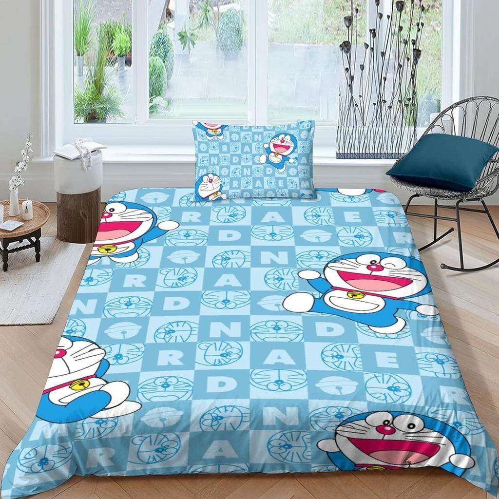 Utsøkt 3D Tegneserie Katt Bakgrunn D-Doraemon Trykk Sengetøy Sett Dynetrekk Dyne Seng Ungdom Barn Jenter Gutter Gave
