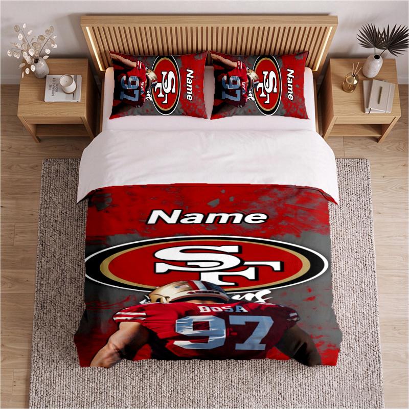 San Francisco 49ers (5) Personalizowany Zestaw Pościeli 3-częściowy Zestaw Łóżka Zawiera 1 Poszewkę na Kołdrę i 2 Poszewki na Poduszki Miękki Zestaw Pościeli do Wystroju Sypialni Prezent