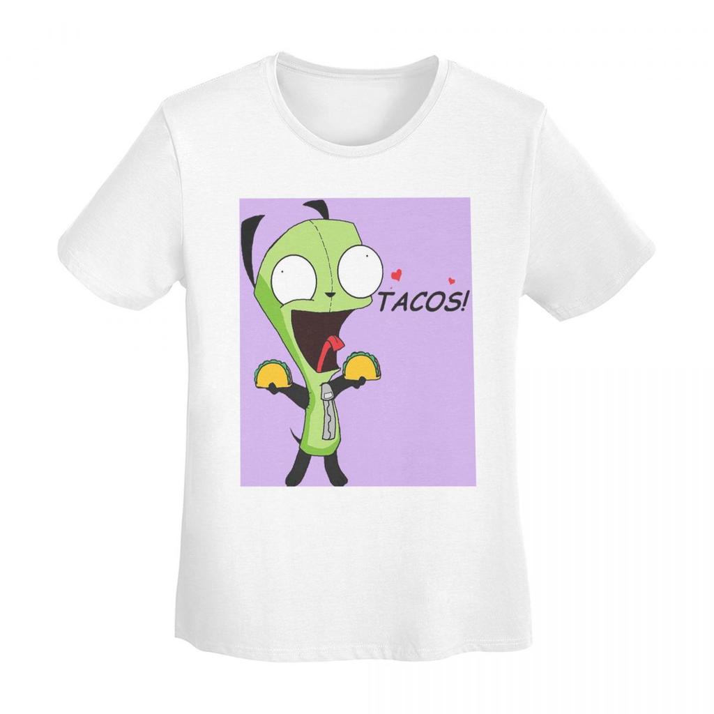 Gir Loves Tacos Invader Zim TShirt Women Short Sleeve T Shirts ONeck Clothing Cotton Summer Tees Streetwear