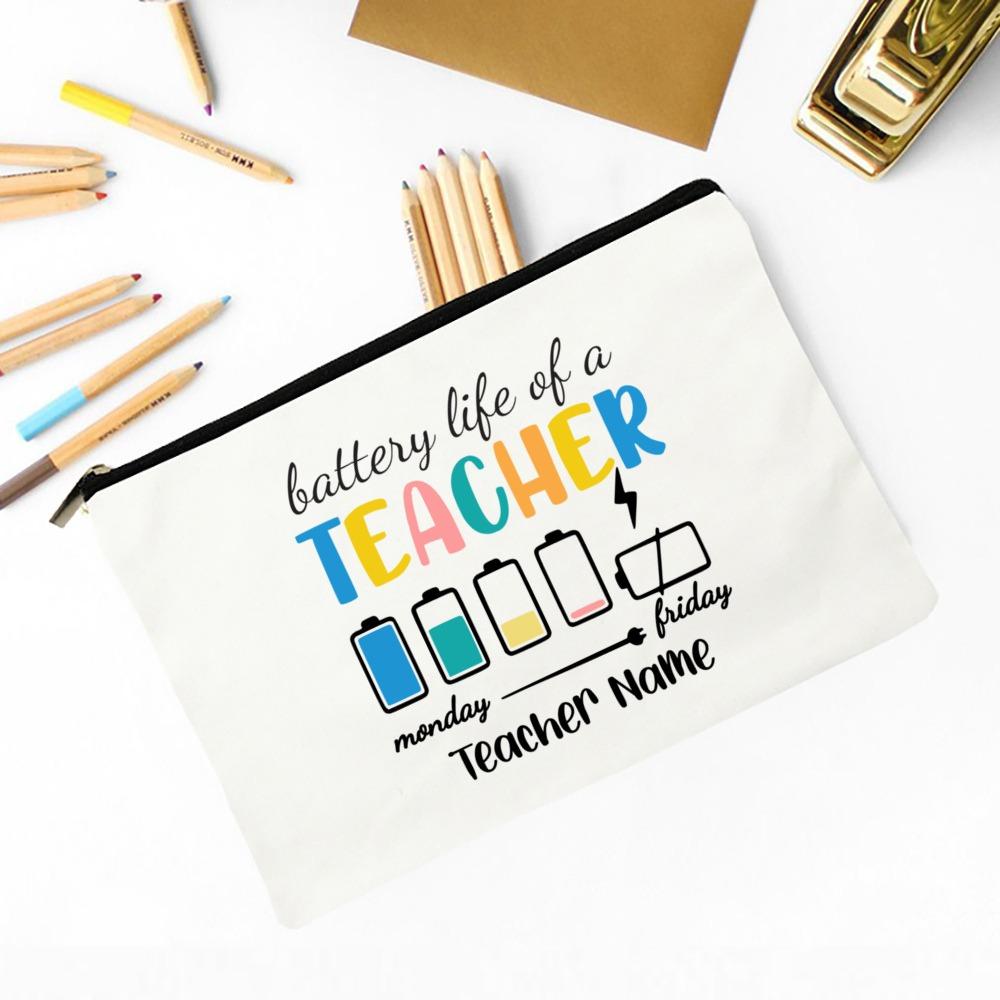 

Personalised Makeup Bag Custom Name Cosmetic Case School Pencil Bags Travel Canvas Toiletry Pouch Teachers Day Gift for Teacher