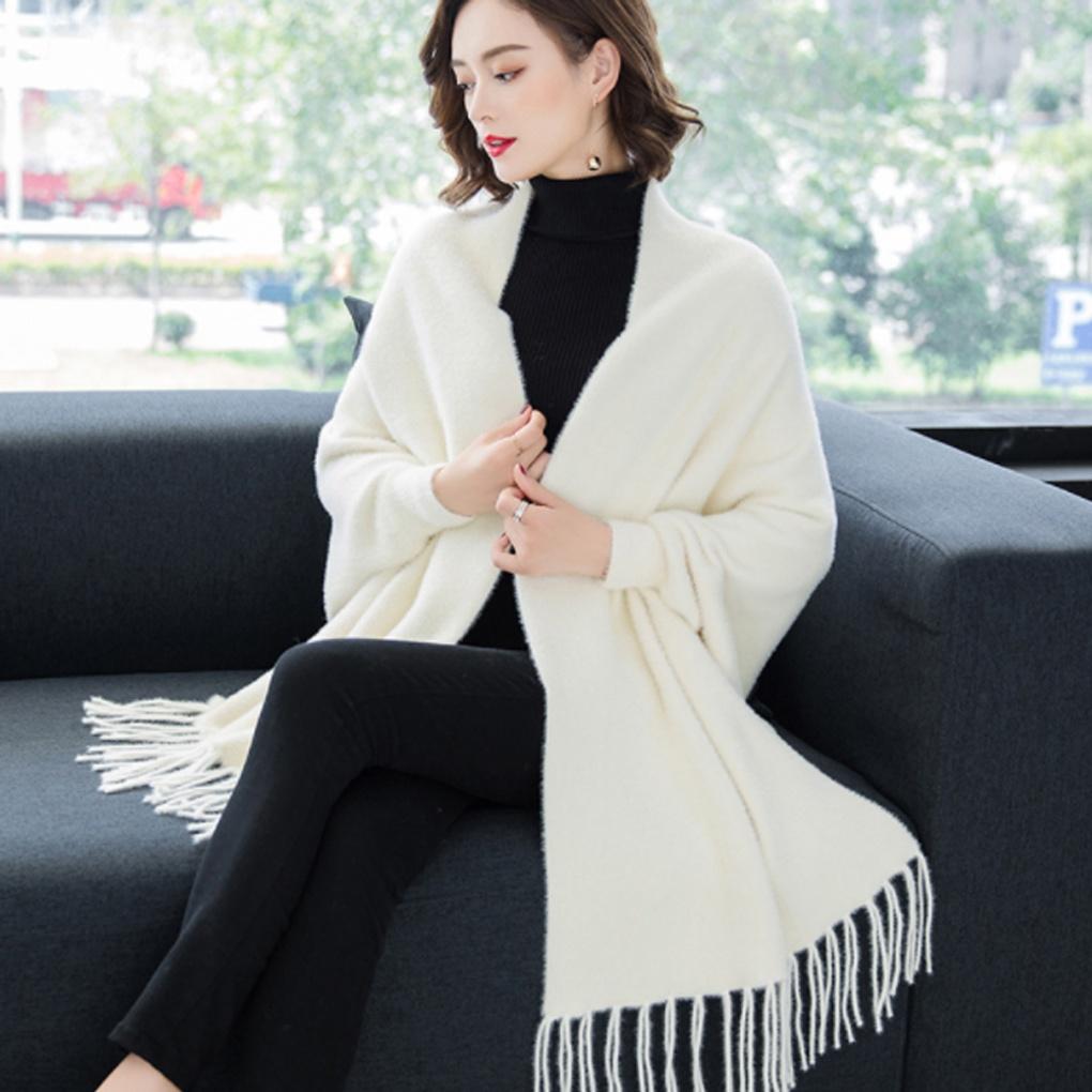 Cashmere Winter Faux Mink Cardigan Shawl White Muffle Shawl