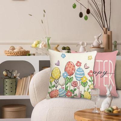 45x45cm Happy Easter Cushion Cover Cute Flower Eggs Pillow Cover Easter Egg Pillowcase Home Decorative Throw Pillow Case