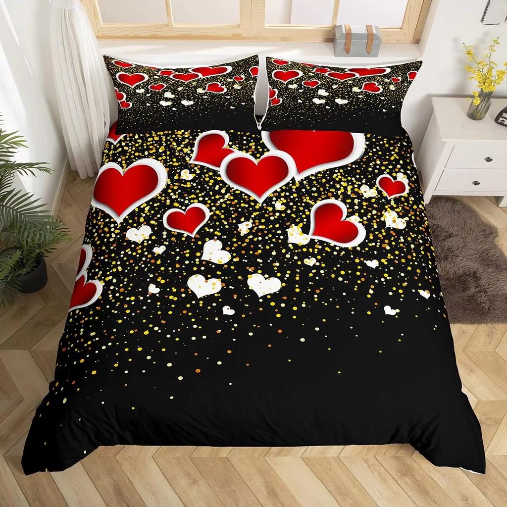 Leopard Heart Duvet Cover Set Queen King Size Pink Stripes Comforter Cover Woman Adult Room Decor Romantic Gift Duvet Covers