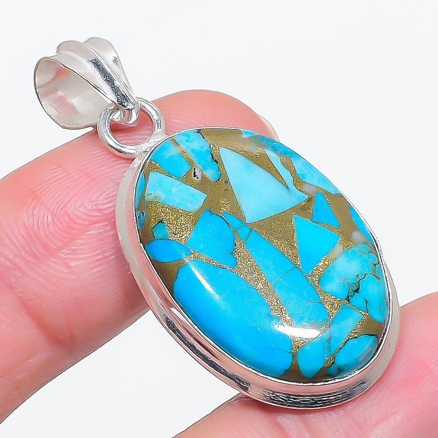 

Natural Copper Blue Turquoise 925 Sterling Silver Jewelry Pendant 1.77 D6D30