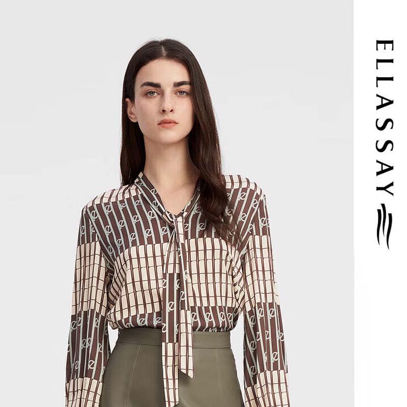 ELLASSAY Women s Mulberry Silk Printed Tie-Neck Blouse M