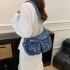 Fashion Large Capacity Denim Crossbody Bags Hot Sale Retro Shoulder Bag for Women Multi Pockets Casual Daily Commuter Handbag
