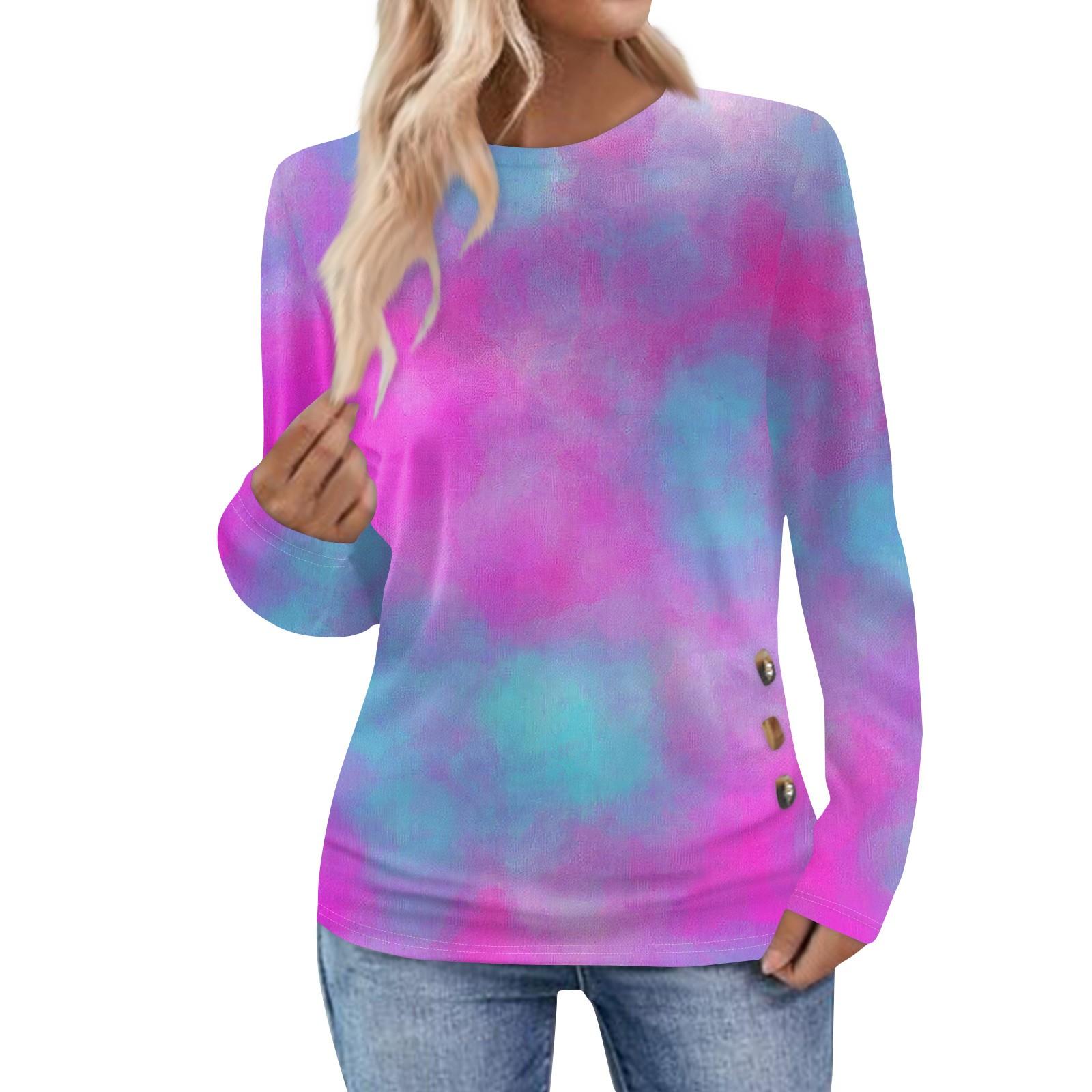 

Женская повседневная элегантная удобная модная футболка с круглым вырезом и топ с градиентным принтом M фиолетовый