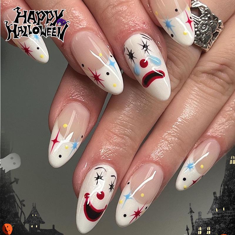 

Almond-Shaped Wearable Clown Mask Nail Art Patches with Removable False Nails