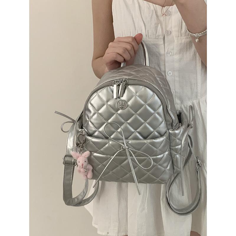 

Korean version of the small fragrance style diamond backpack bag women s 2025 new fashion college style backpack large-capacity handbag