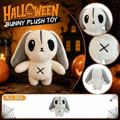Plüschhase Kuscheltier Weiches Spielzeug Halloween-Thema Dekorative Plüschpuppe mit genähtem Design und langen Ohren für Kinder und Sammler