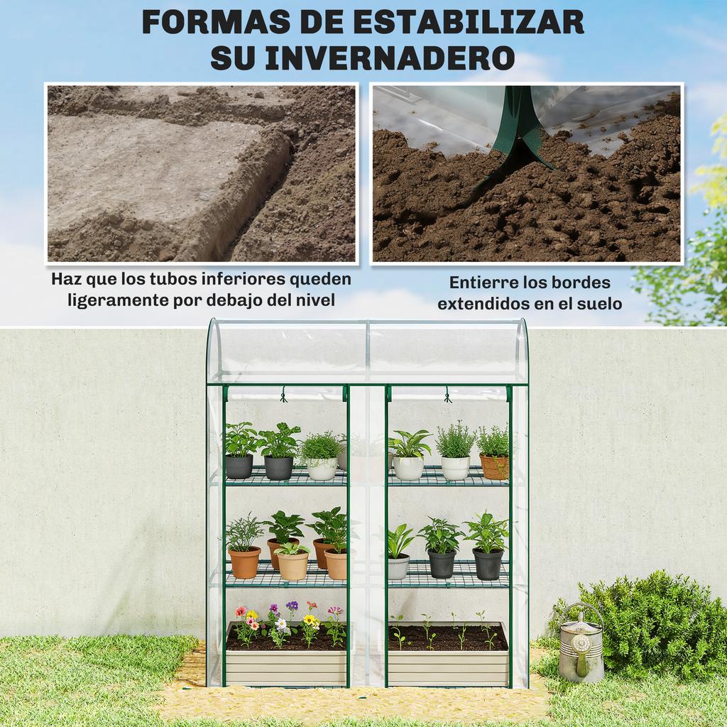 Small 3-Tier Greenhouse, 2 Roll-Up Doors, Steel Frame, Plastic Cover, 143 X 46 X 164 Cm, Transparent