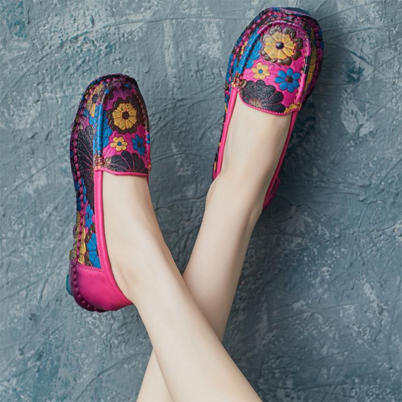 Fashion GKTINOO 2cm Natural Cow Genuine Leather Mixed Color Soft Soled Loafer Ethnic Moccasins Native Flats Shoes Women Big Size Comfy