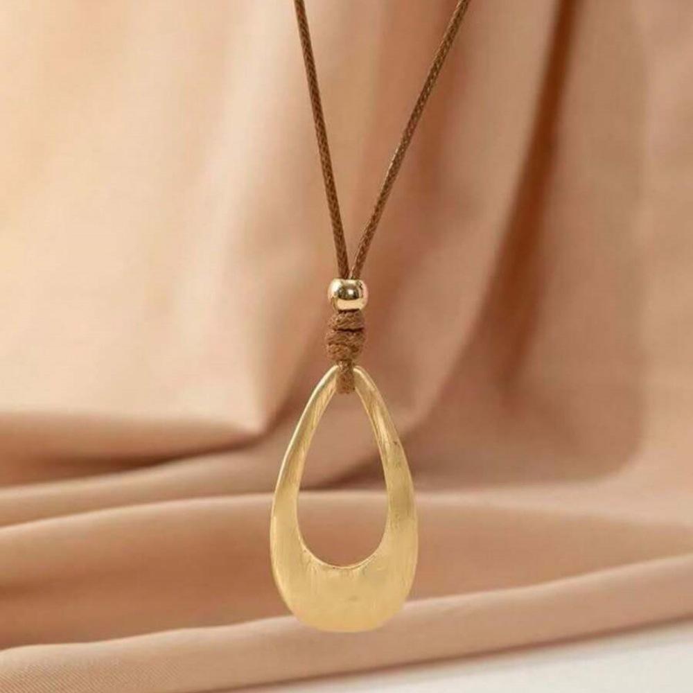 New Fashion Hollow Big Water Drop Pendant Leather Rope Necklace for Women Adjustable Choker Necklace Y2K Jewelry Party