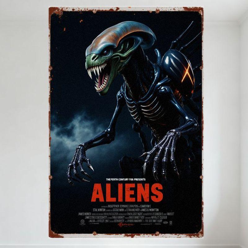

Aliens Xenomorph Vintage Movie Poster Metal Tin Sign - Retro Sci - Fi Horror Film Wall Decor for Man Cave Bar Cafe Home Decorati 20x30cm（7.8x11.8inch）