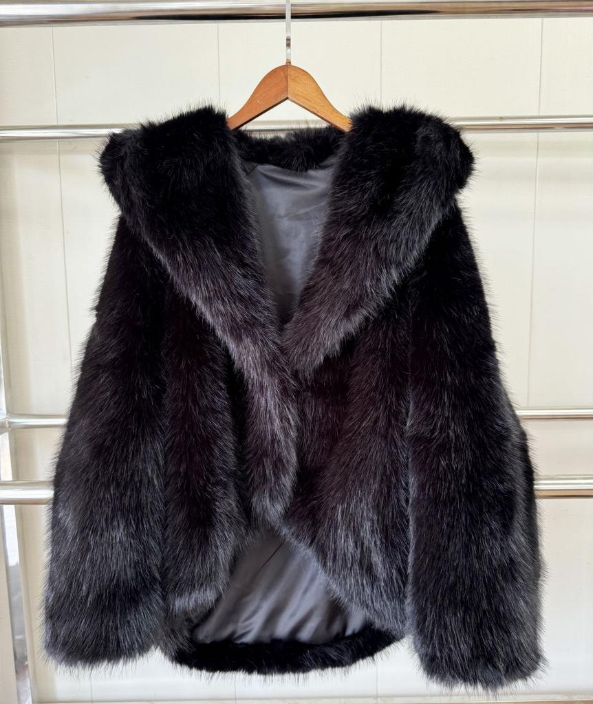 Women's Winter Eco-Friendly Faux Fox Fur Hooded Coat, Korean-Style Fluffy Warm Coat