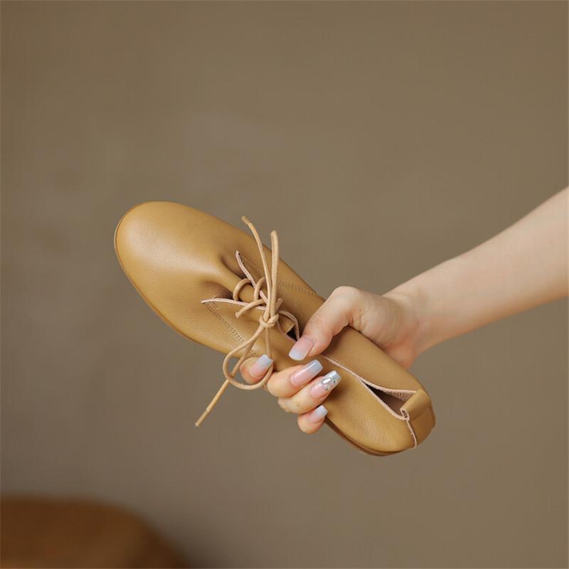 Fashion New Genuine Leather Loafers Spring/Autumn Round Toe Chunky Heel Women Pumps Lace Shoes for Women Ladies Shoes Comfort Low Heels