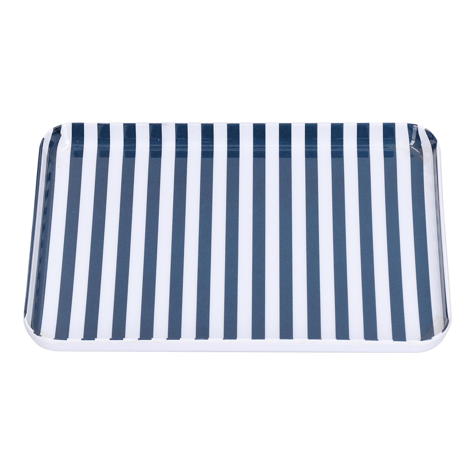 

Fruit Tray Blue White Stripe Melamine Safe Environmentally Friendly Colourfast Dessert Platter for Restaurant