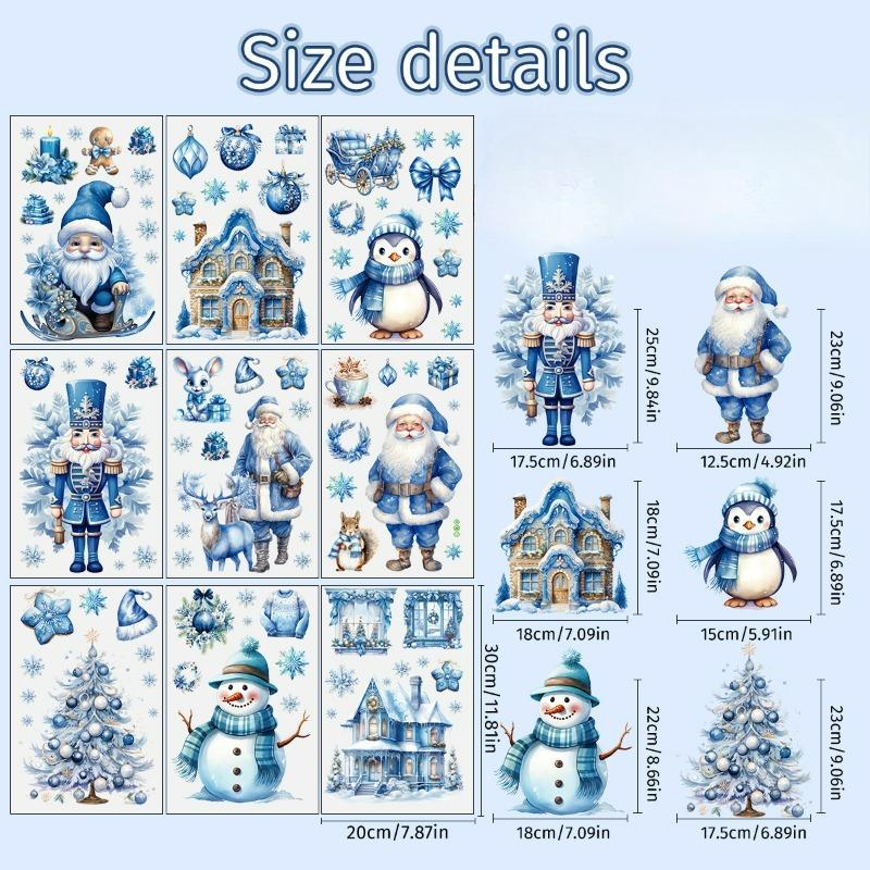 

1PC Christmas Stickers Blue Old Man Snowman Deer Snowflake Castle Christmas Tree Window Decoration Glass Electrostatic Stickers