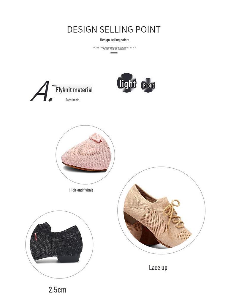 Fly-knit Schnür-Ballerinas mit Absatz für Damen-Latein-, Yoga- oder Jazztanz.