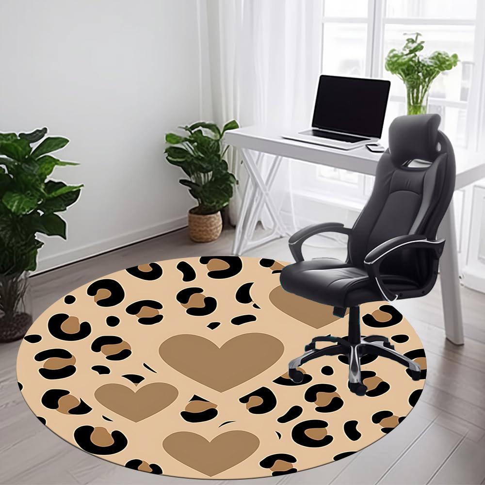 1pc Leopard Print Hearts Office Round Area Rug, Indoor Mat Suitable ForOffice, Under Office Chairs Bedroom Living Room Home Decor, Room Deco T220