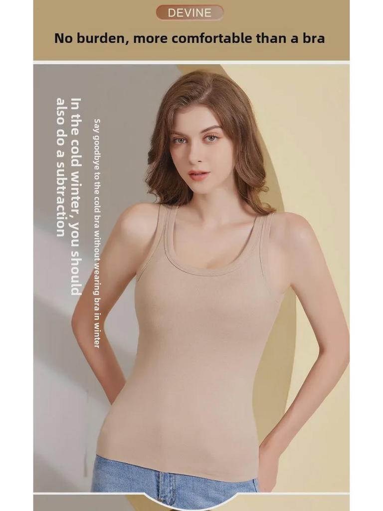 Women's Round Neck Tie Warm Vest with Chest Pad and Velvet Lining Winter Base Layer