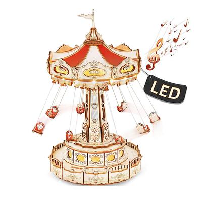 3D Puzzles for Adults Projects for Kids LED Swing Ride Model Building Kit-Music Box DIY Kit-Gift for Kids Adults