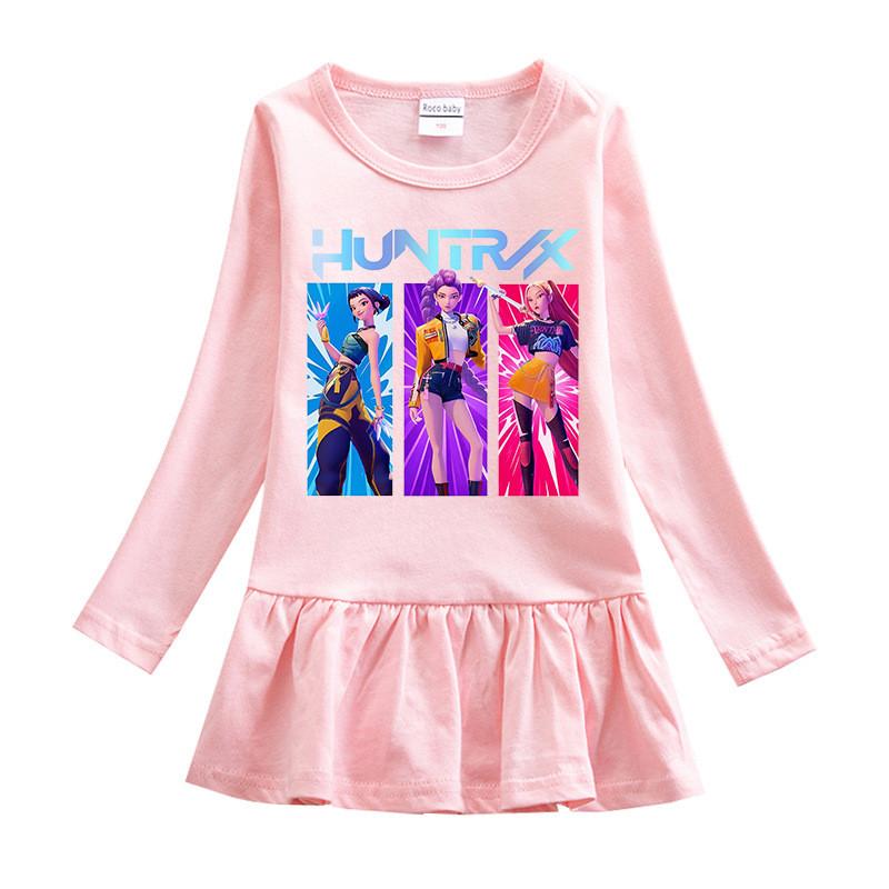 Girls Kpop Rumi Zoey Mira Hunters Print Fashion Cute Pleat Mesh Dress