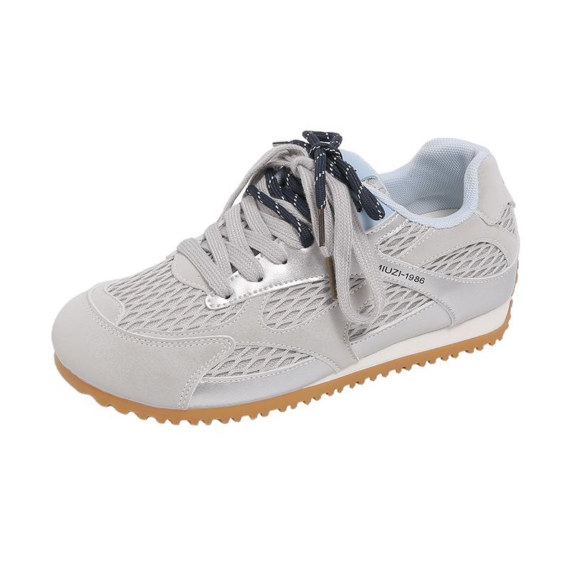 2025 summer new retro mesh breathable soft leather German training shoes women's versatile leisure sports flat Forrest Gump shoes women