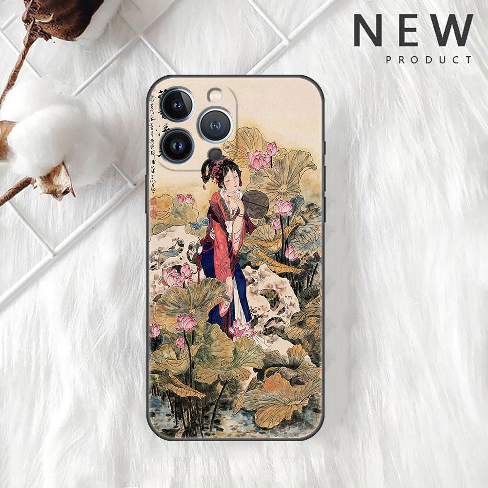 Funda Case For Apple iPhone 14 11 13 7 12 Pro 7 XR XS Max 8 Plus 6 14Pro 13Mini Black Soft Phone Coque Tiger Crane ART