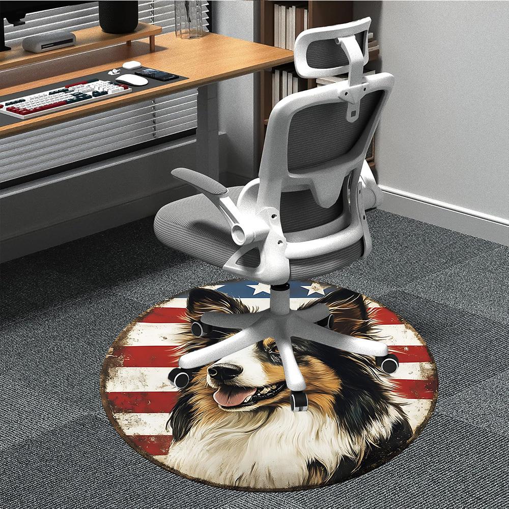 1PC Patriotic Dog Office Round Area Rug, Mat Suitable For Office, Under Office Chairs Bedroom Living Room Home Decor, Room Deco