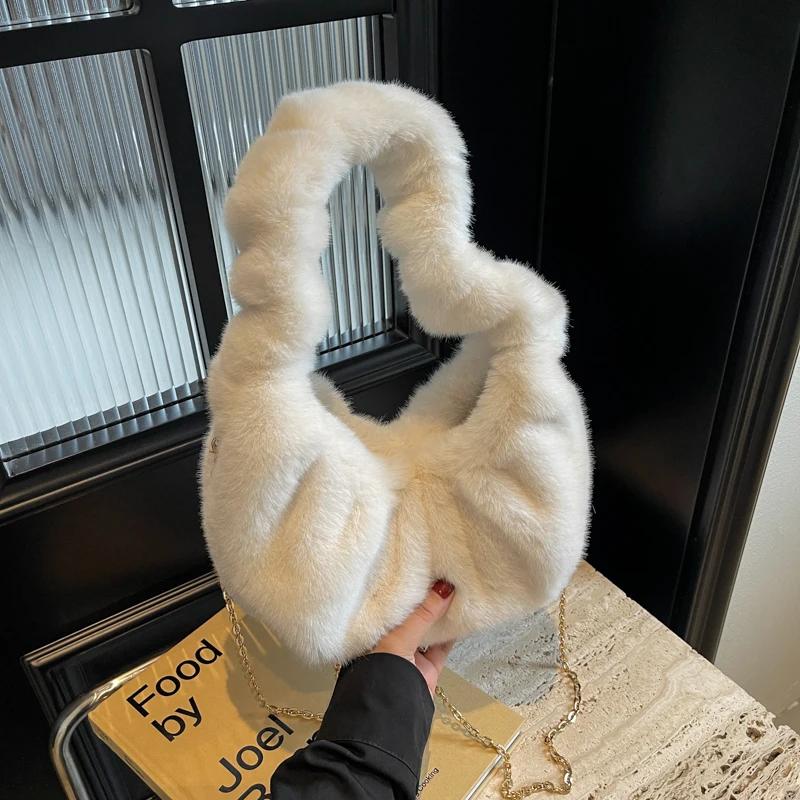 Solid Color Velvet Chain Lock Crossbody Bags New Fashion Soft Versatile Basic Commuter Shoulder Bags for Women