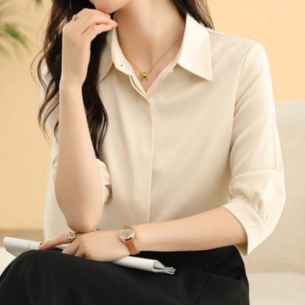 Navava Women Simple Daily Office 5 Sleeve Collar Shirt Nb2765
