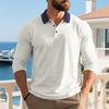 American Style Mens Turn Down Collar Color Block Long Sleeve Casual Polo Shirt