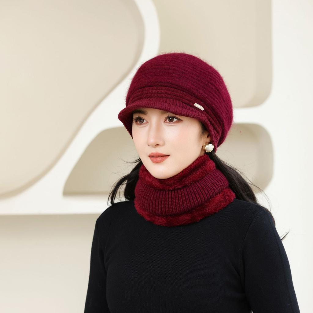 New Autumn and Winter Old Men's Hat for Women Knitted Versatile Warm and Casual Rabbit Fur Thickened Fashionable Wool Pot Hat Grandma Style