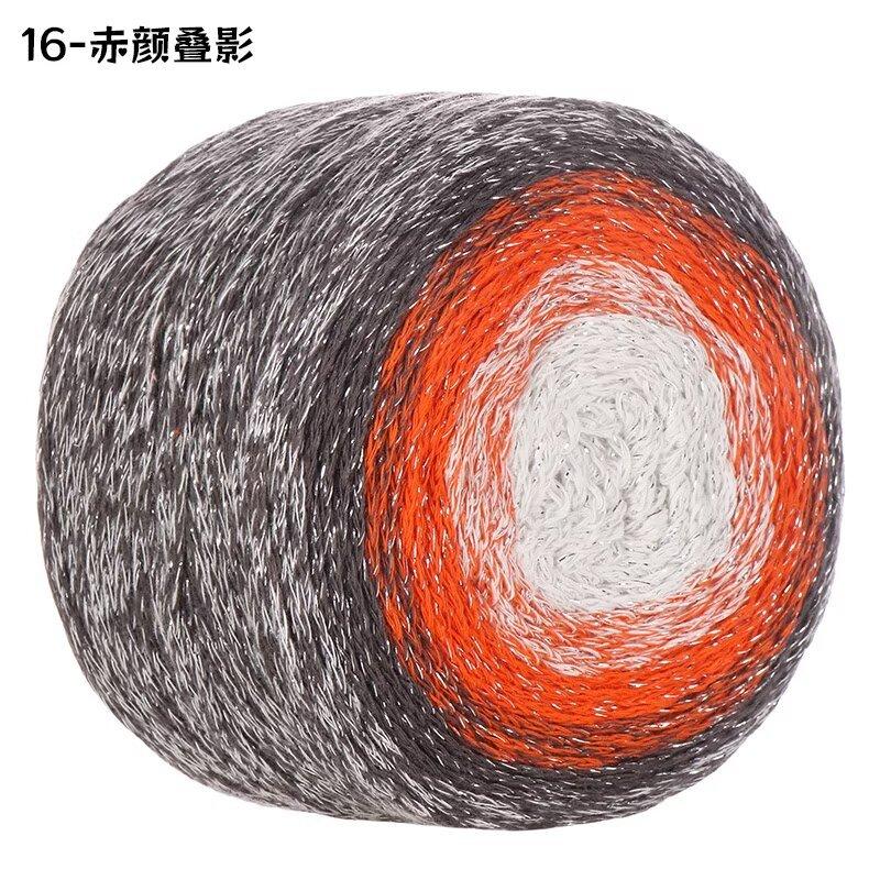 Gradual Change Cake Color Hollow Cotton Flash Silk Segment Dyed Crochet Bag Round Strand Colored Cotton Thread 200G