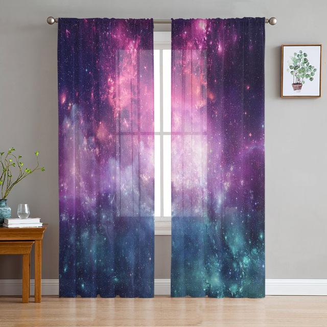 Colorful Space Nebula Starry Sky Galaxy Sheer Voile Curtains For Living Room Bedroom Kitchen Hotel Decor Chiffon Tulle Curtains