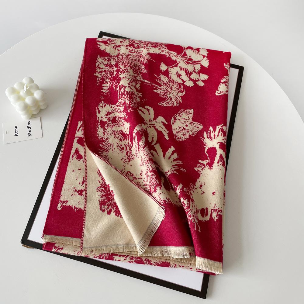 Jacquard landscape painting imitation cashmere scarf for women's office air-conditioned room thick and warm long trendy scarf