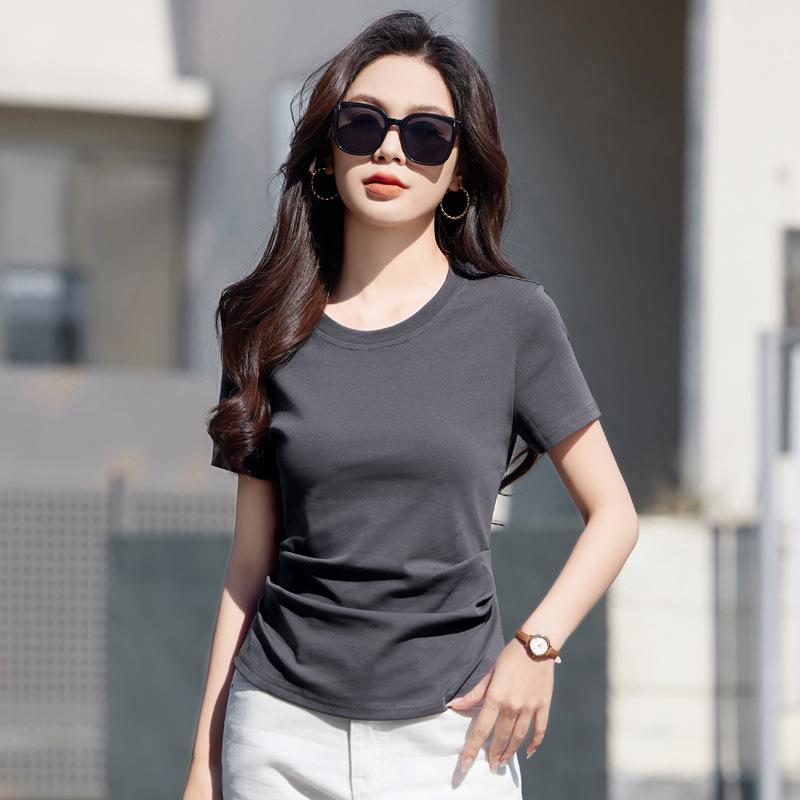 Summer Women's Solid Colour Round Neck Slim Versatile Half-sleeved Casual Cotton Short-sleeved T-shirt