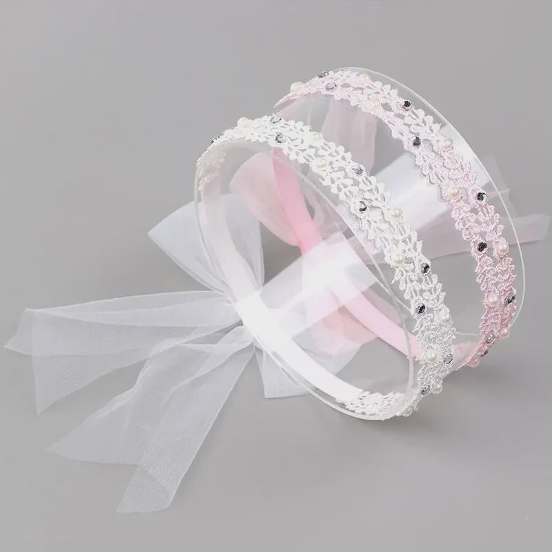 Dziecięca opaska na głowę z kokardą z koronki dla księżniczki - jednolity kolor