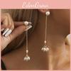Sophisticated Pearl Geometric Earrings Gold Tassel Long Dangle Earrings Women For