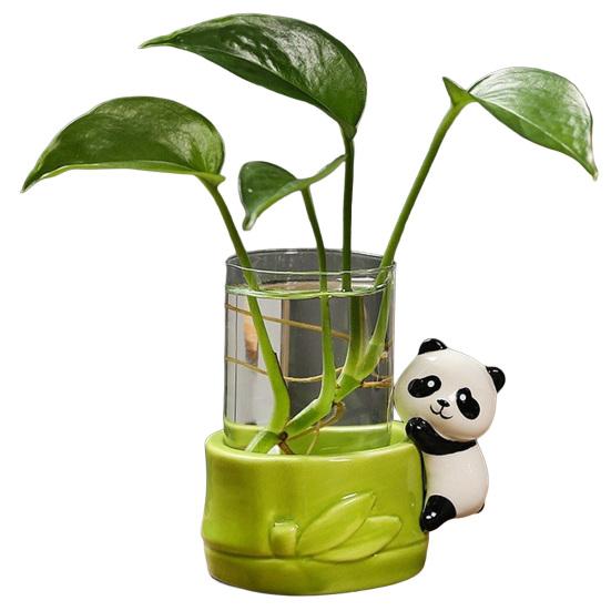 Desktop Glass Planter Vase Holder Small Cute Ceramic Panda Hydroponic Vase Decorative Flowers Plants Pot for Desk Table