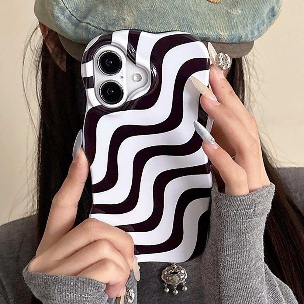 

2 in 1 Glossy Double Color Wave Stripes Case for IPhone 12 13 14 15 16 17 Pro Max 17Air Hit Color Collision Shockproof Cover iPhone 13